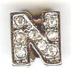 1 9mm Silver Slider with Rhinestones - Letter "N"
